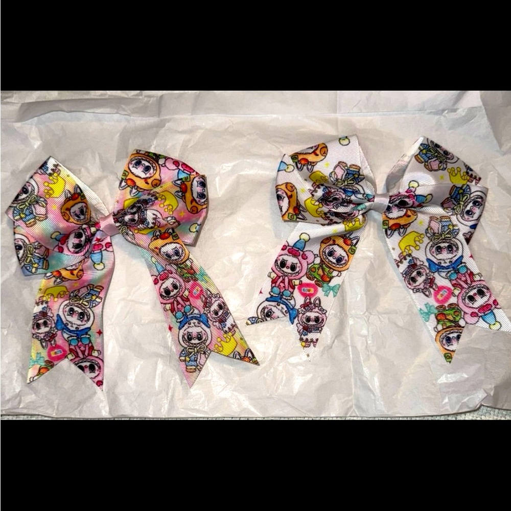 Labubu Hair Bows, 2 in lot, 
NWOT Colorful Cartoon Character Hair Bows